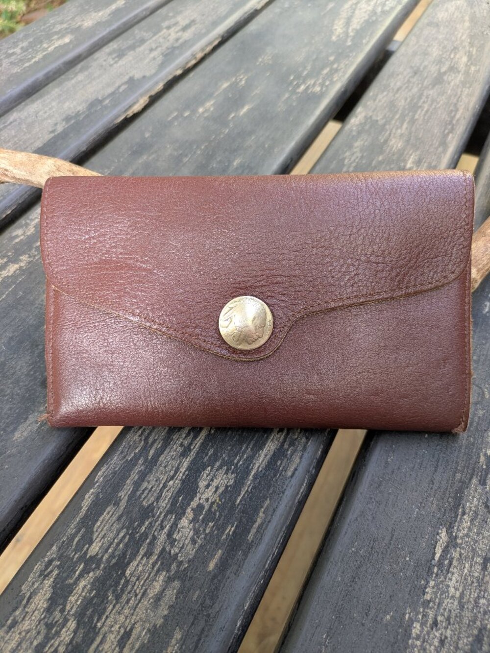 Buffalo Billfold Company leather envelope clutch wallet w/ nickle snap closure.